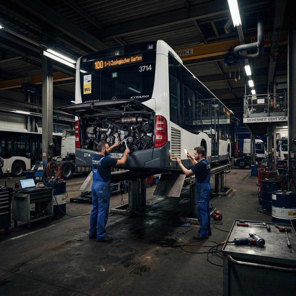 Autobus Mercedes-Benz Citaro w serwisie diesel podczas naprawy układu wtryskowego